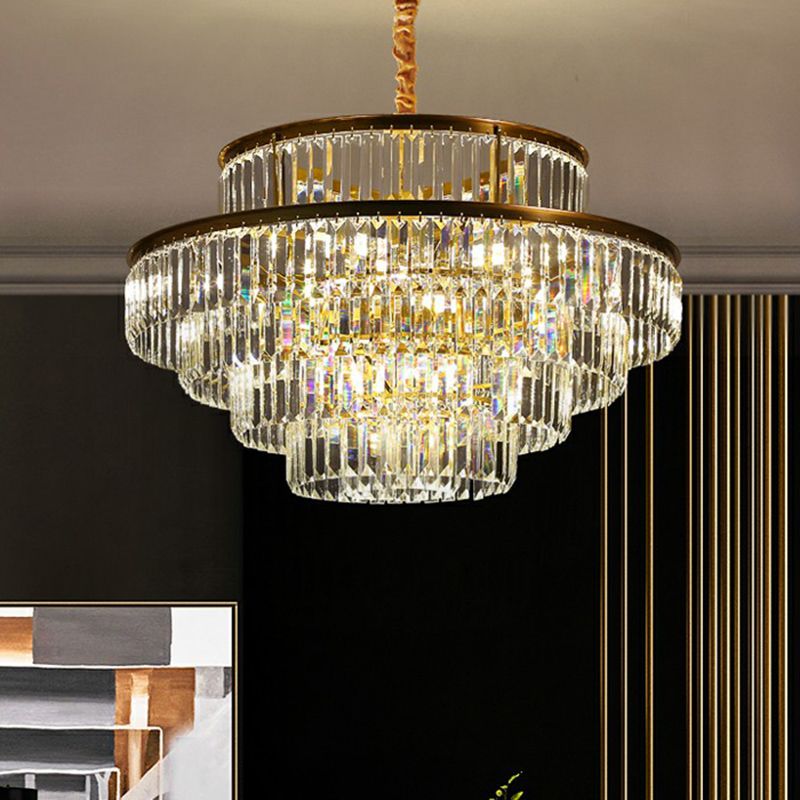Circular Suspension Pendant Light Modern Crystal Prism Clear Chandelier for Living Room