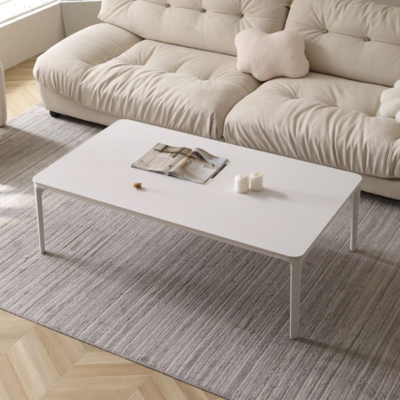 Modernism Sate Top Coffee Table Rectangular 4 Legs Cocktail Table in White
