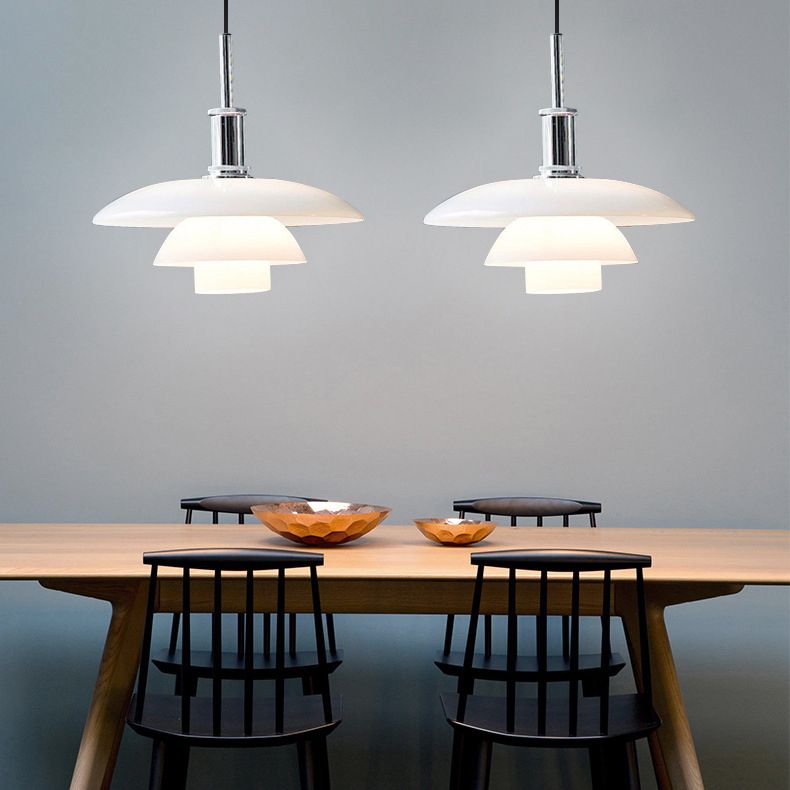 Modern Artistic Single Hanging Lamp Electroplate Iron Pendant Light with White Glass Shade