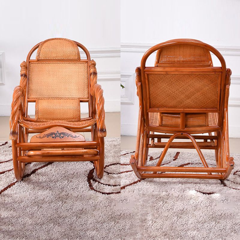 Traditional Rocking Chair Wicker Spindle Backrest Solid Color Indoor Rocking Chair