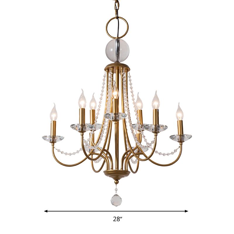 Crystal Candelabra Pendant Chandelier Lodge 9/12 Lights Living Room Hanging Ceiling Light in Brass