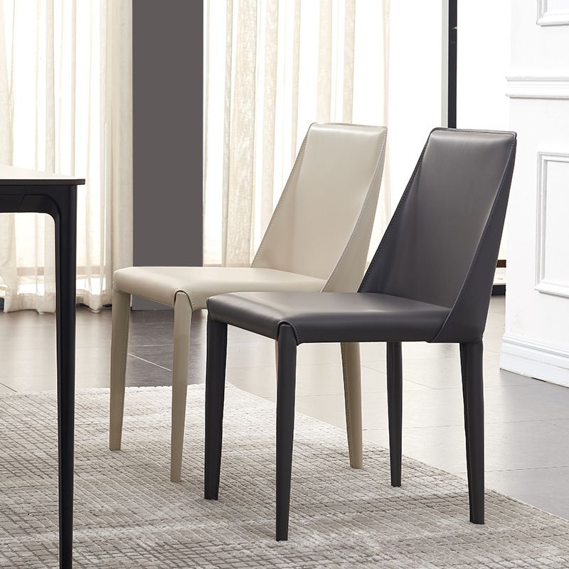 Contemporary Side Chair Faux Leather Solid Back Dining Room Chair for Indoor