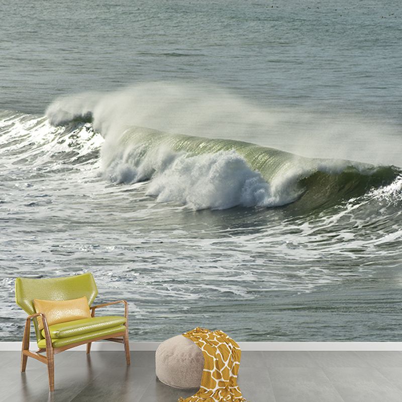 Sea Mural Wallpaper Modernist Nature Scenery Wall Covering in Light Color