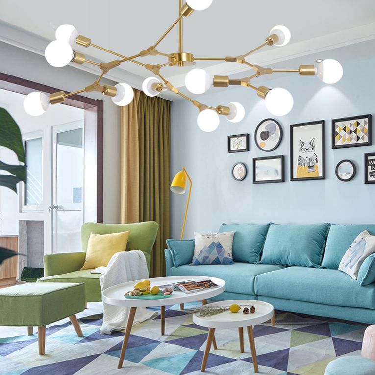 Postmodern Bare Bulb Hanging Light Metal Chandelier Light for Dining Room