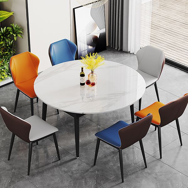 Modern Style Sintered Stone Dining Table Rectangle Table with Black Legs for Home