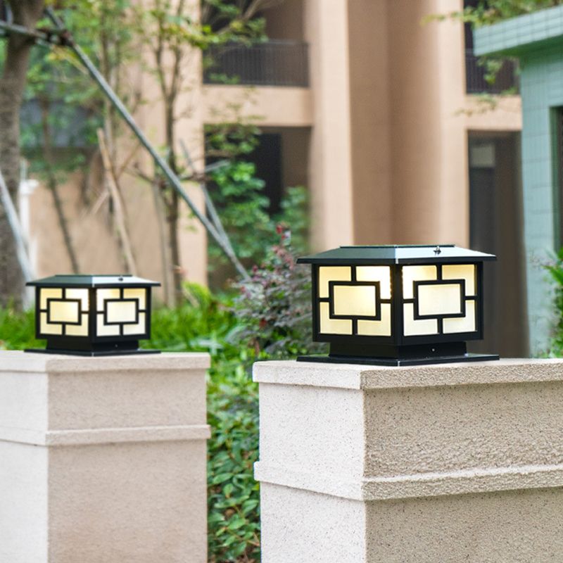 Metal Contemporary Pillar Lamp Square Shape Outdoor Waterproof Light with Acrylic Shade