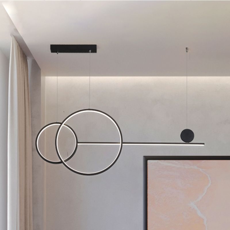 Idee di illuminazione dell'isola circolare nera/oro lampada lampadario acrilico a led nordica con design di linea