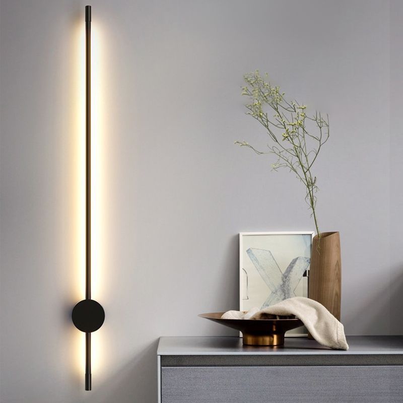 1 Light Linear Wall Mounted Lamps Modern Style Metal Wall Lighting Ideas in Black