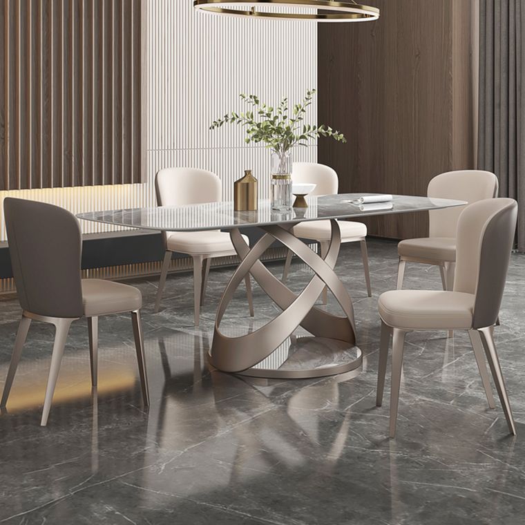 Mesa de comedor de lujo tradicional rectángulo gris mesa de comedor de piedra sinterizada con base de pedestal