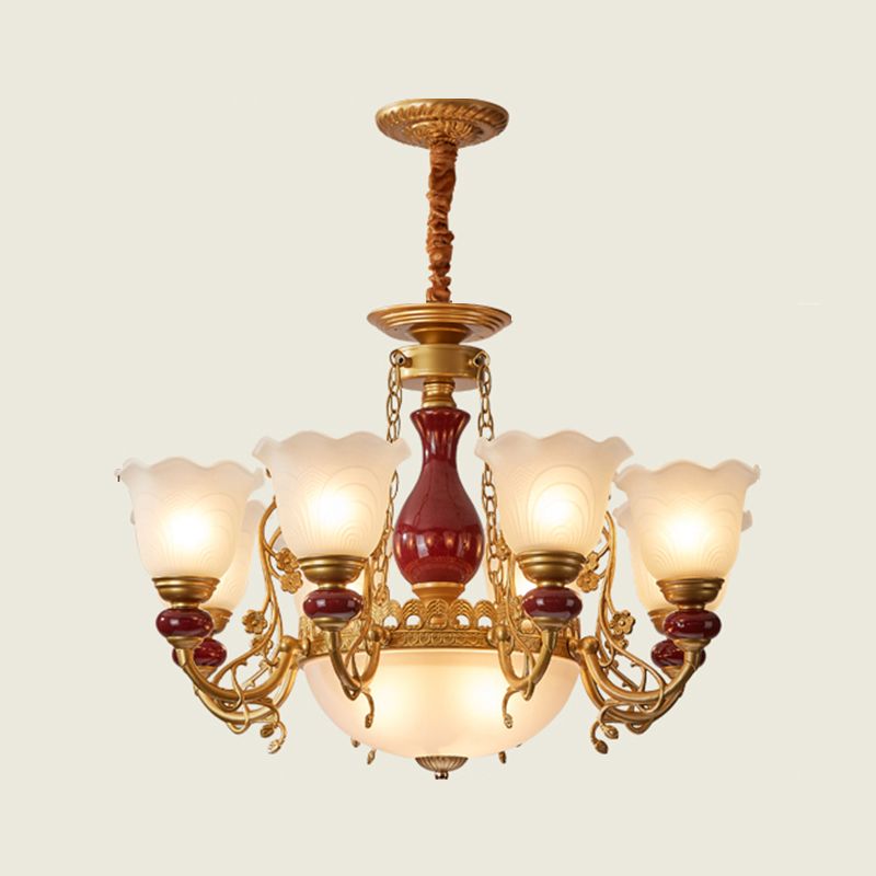 White Glass American Chandelier Gold Multi Light Hanging Light for Restaurant