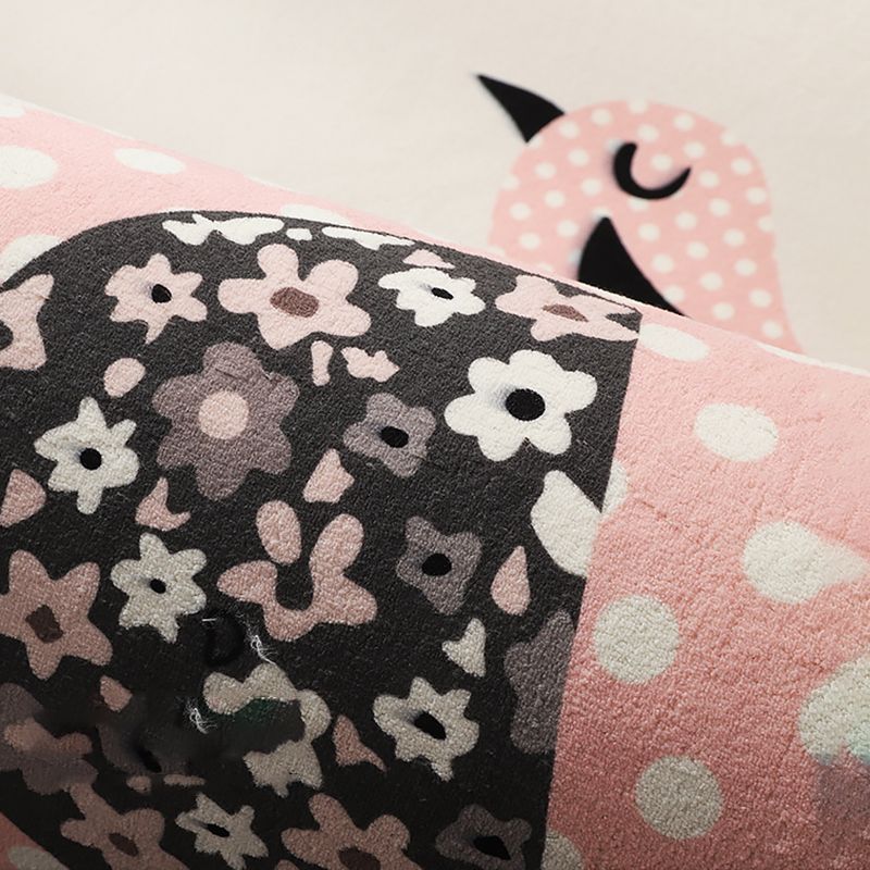 Pink Tone Cartoon Pattern Rug Polyester Minimalist Carpet Washable Indoor Rug for Girl’s Bedroom