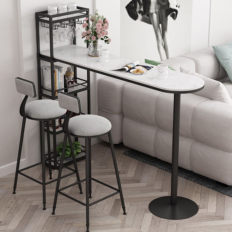 Faux Marble Bistro Bar Table Rectangle Metal Base Bar Table with Shelves