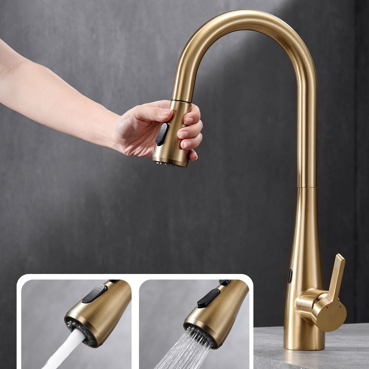 Modern Touchless Sensor Kitchen Sink Faucet Swivel Spout with Pull Out Sprayer