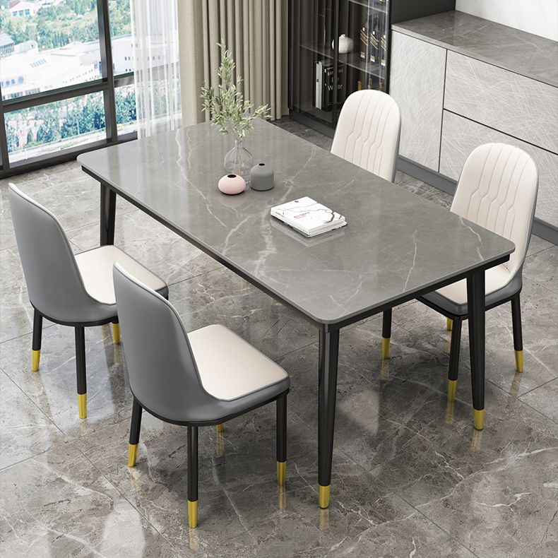 Glam Style Rectangle Dining Table Stone Top Dining Room Table