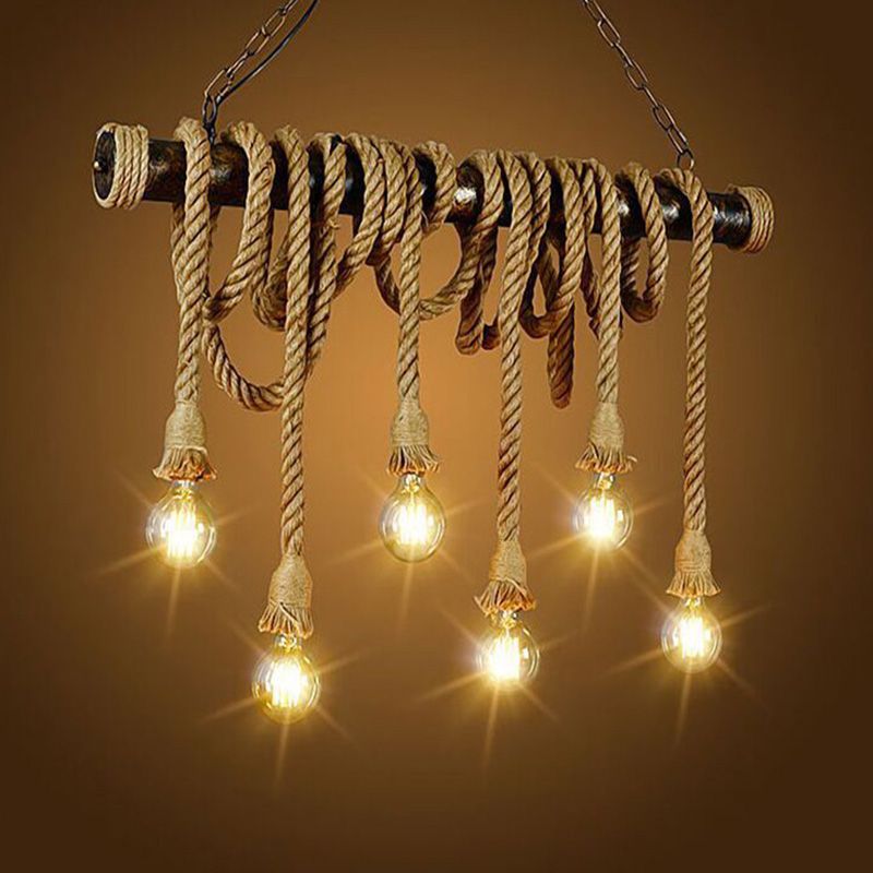 Exposed Bulb Island Lighting Fixtures Rope Retro Industrial Style Island Lighting Ideas for Restaurant