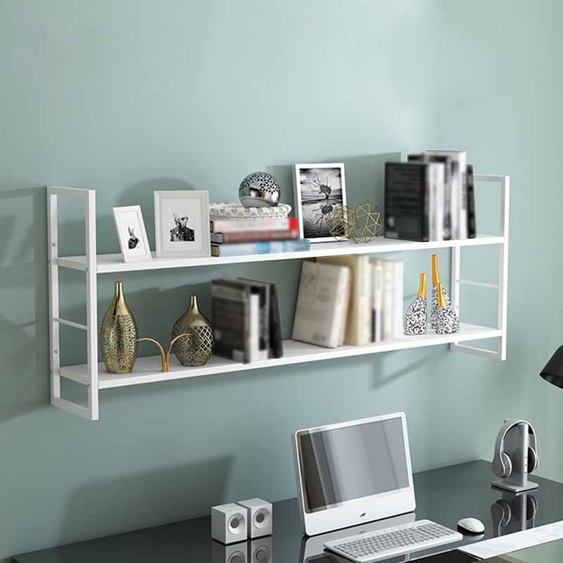 Industrial Wall Mounted Bookshelf Black and White Iron Shelf for Home