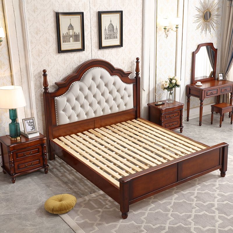 84.65 inch Wide Victorian Bed Frame Pine Wood Bed with Upholstered Headboard