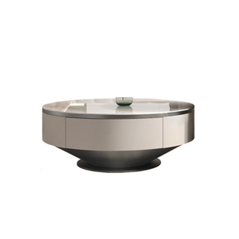 Pedestal Design Grey/gold Slate Top Stainless Steel Pedestal Round Coffee Table