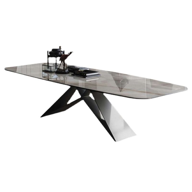 Metal Contemporary Rectangle Dining Table Sintered Stone Table for Dining Room and Kitchen