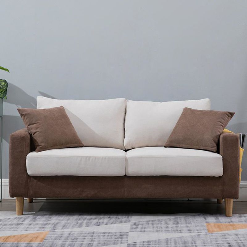 Modern Sofa Couch  Wooden Base Solid Color Fabric Loveseat Square Arm Sofa for Living Room