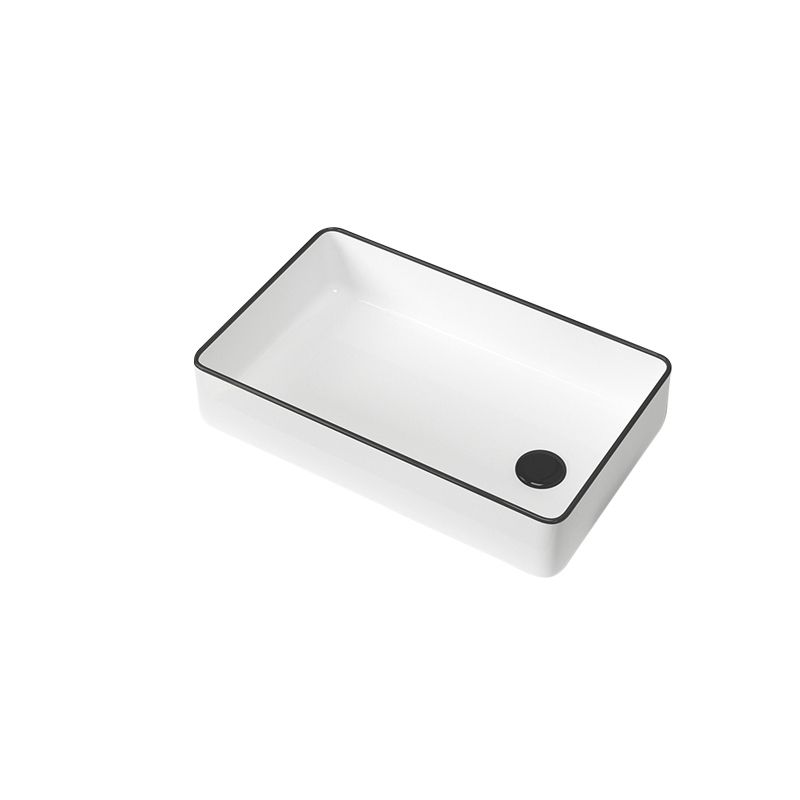 Contemporary Bathroom Sink Pop-Up Drain Porcelain Rectangular Vessel Sink