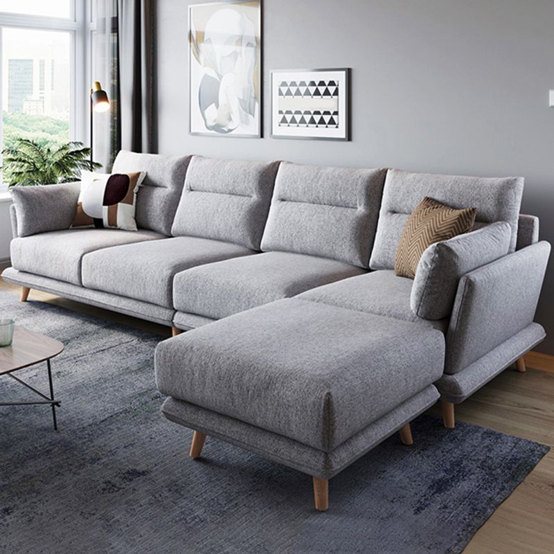 Faux Leather Sectionals in Gray Flared Arm Pillowed Back Cushions Sectional Sofa Set
