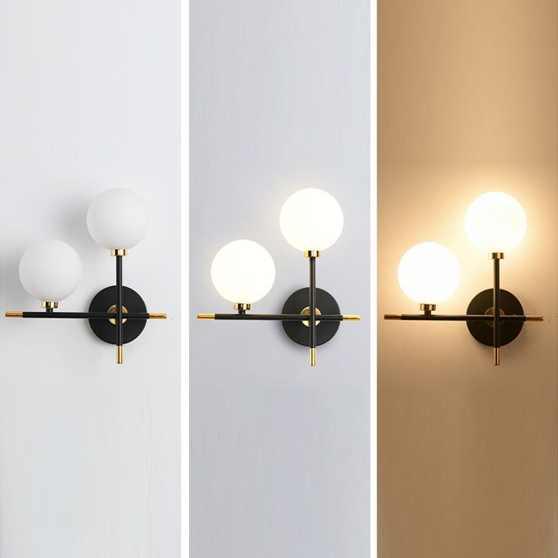 White Glass Wall Sconce 2 Head Wall Mounted Light Fixture for Study Room Sitting Room