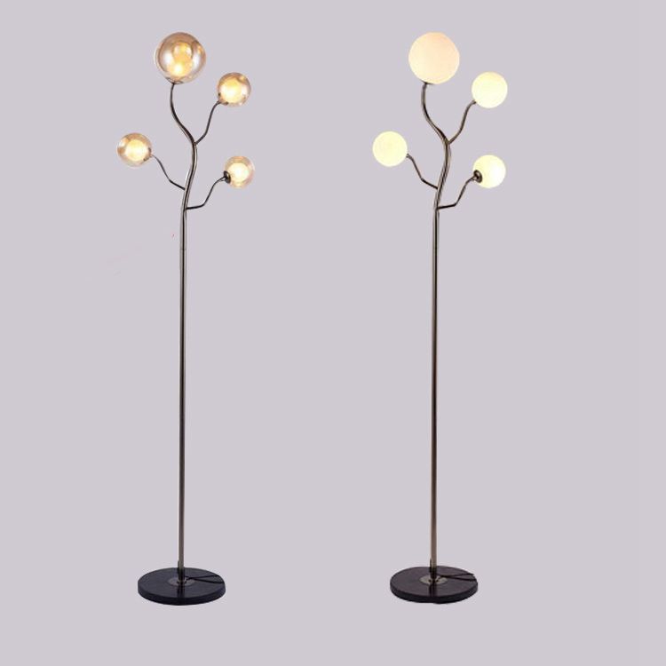 Modern Simple Iron Floor Lamp Tree Shape Floor Light with Glass Shade for Bedroom