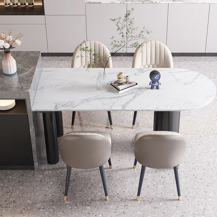 Modern Style Dining Table White Sintered Stone Dining Table with Metal Base for Kitchen
