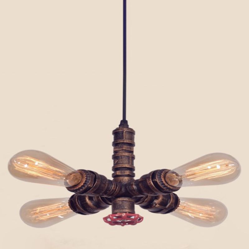 Pipa de agua de bronce antiguo colgante colgante de estilo industrial de metal 4 luces 4 luces de iluminación de bombilla desnuda para cafetería de restaurantes taller