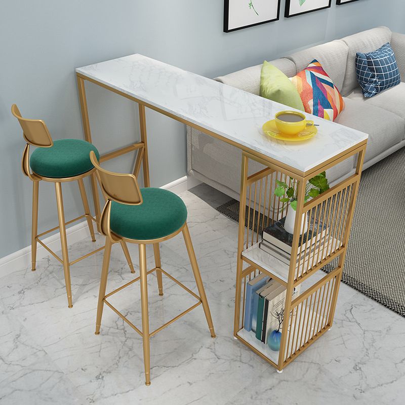 Metal Base Bar Table Rectangular Faux Marble Top Bistro Pub Table