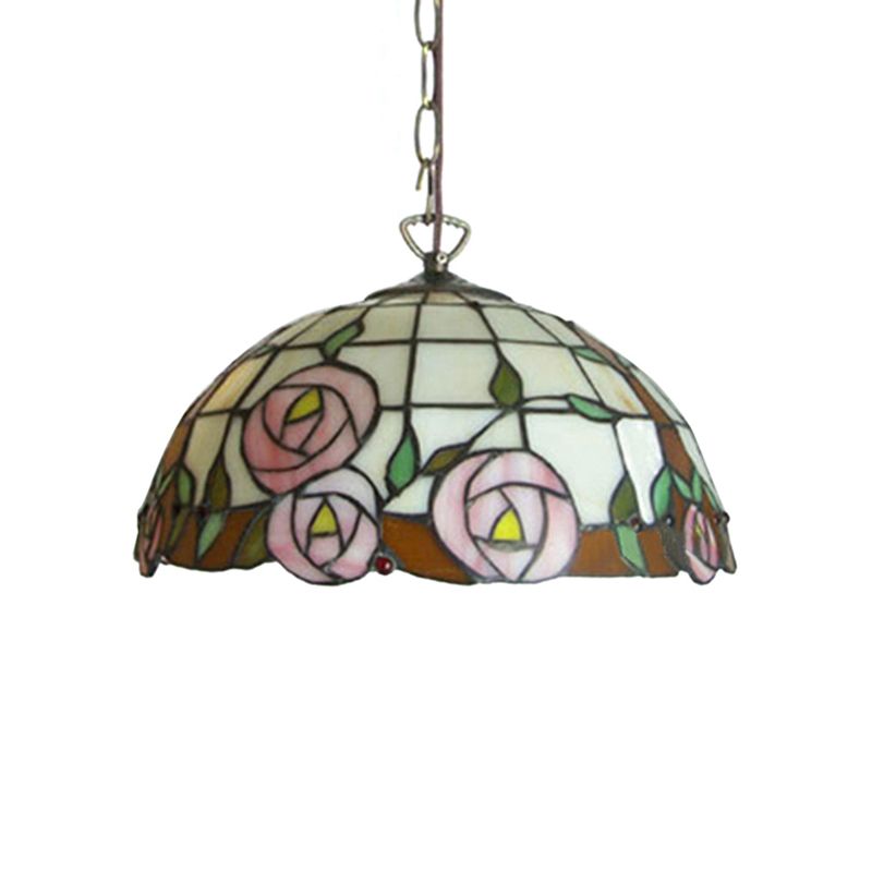 Bloom Down Lighting Tiffany 1 Bulbo de 12 "/16" de ancho Pink artesanes de vidrio artesanal Luz de colgante de vidrio