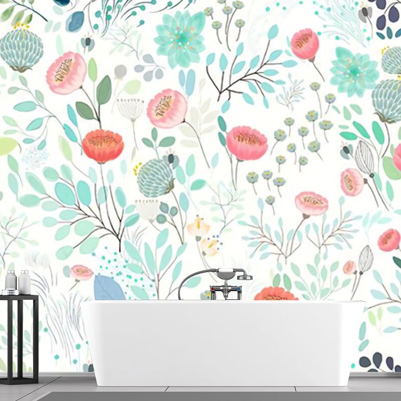 Floral Print Wall Covering Murals Pink and Green Stylish Wall Decor for Bedroom, Optional Size