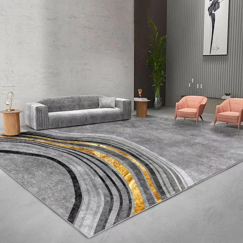 Orange Modern Carpet Polyester Striped Carpet Washable Carpet for Living Room