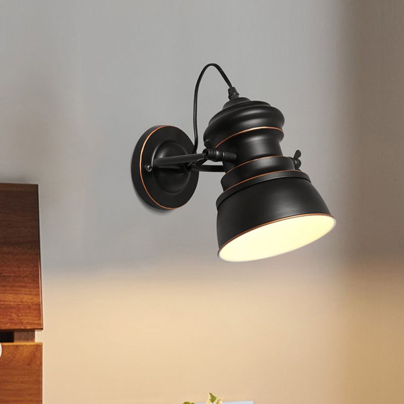 1 kop ijzeren wand gemonteerd verlichtingsmagazijn zwart rond slaapkamer muur sconce met draaibare gewricht