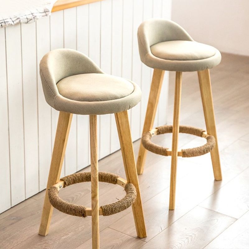 Nordic Armless Backrest Counter Stool Rubber Wood Bar Stool with Pedal