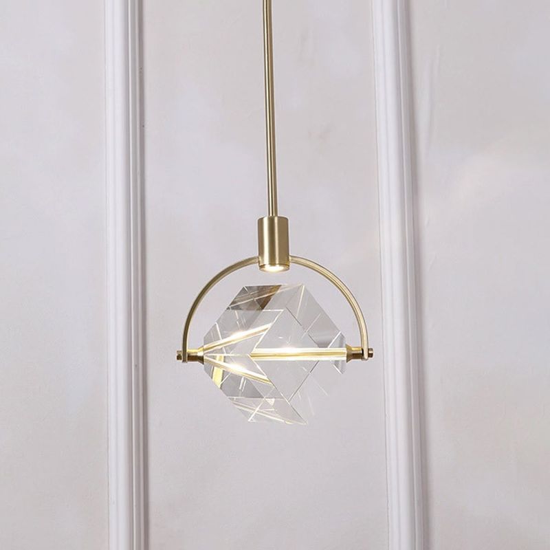 Post-modern Style Mini LED Pendant Light Square Crystal Shade Design Home Decorative Lighting Fixture in Gold