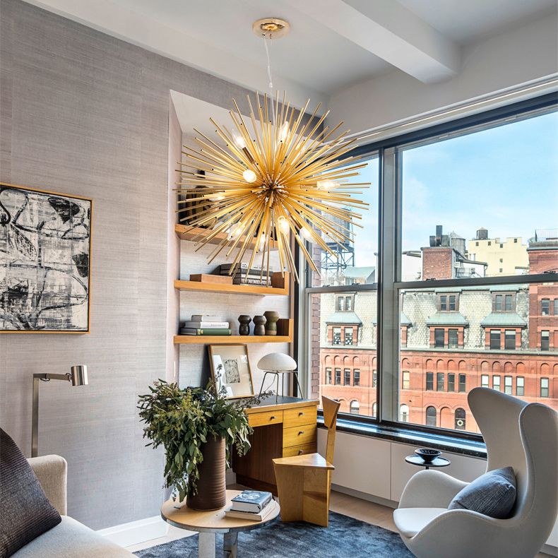 Simplicità post-moderna a 12 luci lampadario in alluminio dorato in alluminio a forma di lampada a sospensione creativa a forma di ristorante per il ristorante