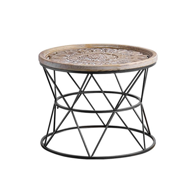 Round Tray Top Side Table Rustic Wood and Metal Side End Snack Table