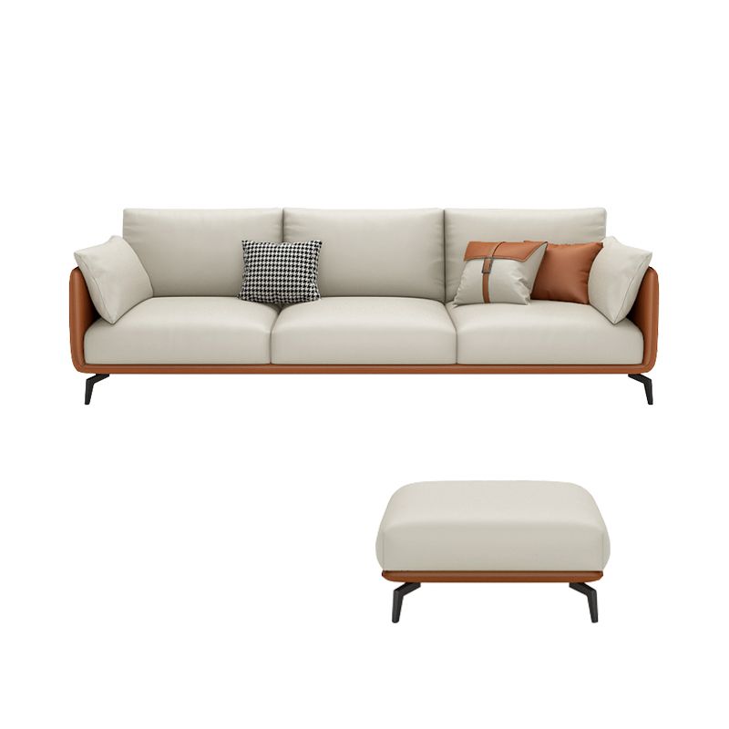 Scandinavian Beige Removable Cushions Faux Leather Straight Arm Sofa/Sectionals