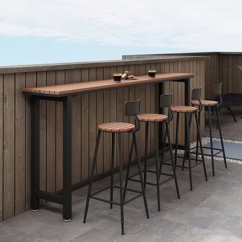 Plastic Wood Bar Dining Table Modern Rectangle Bar Table with Trestle for Cafe Balcony