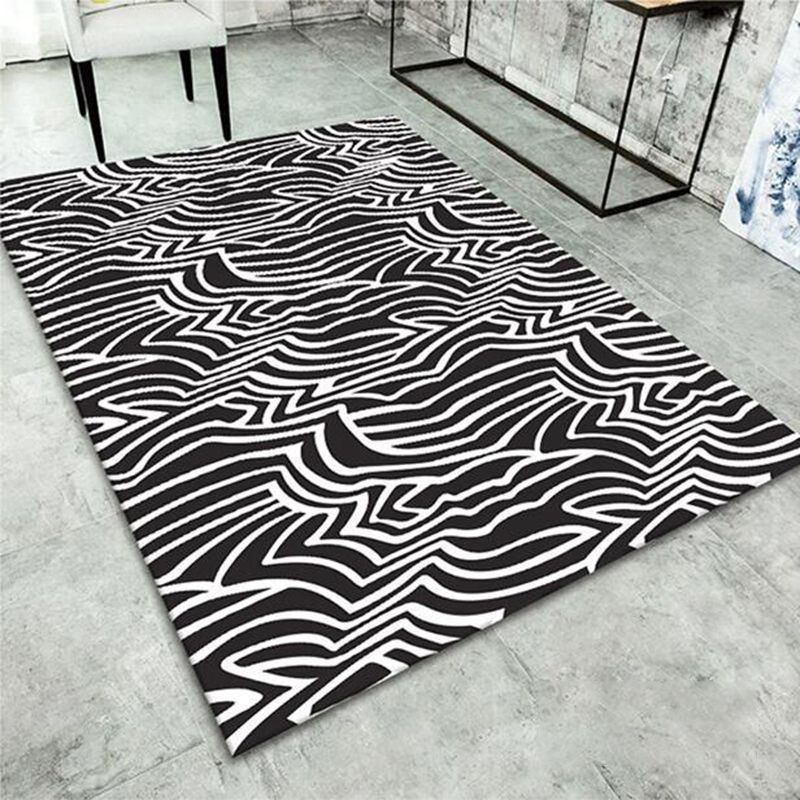 Black Modern Rug Polyester Graphic Rug Stain Resistant Rug for Drawing Room