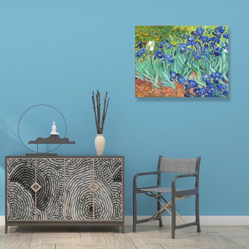 Vintage Irises Art Print Lienzo envuelto en verde para sala de estar, varios tamaños disponibles