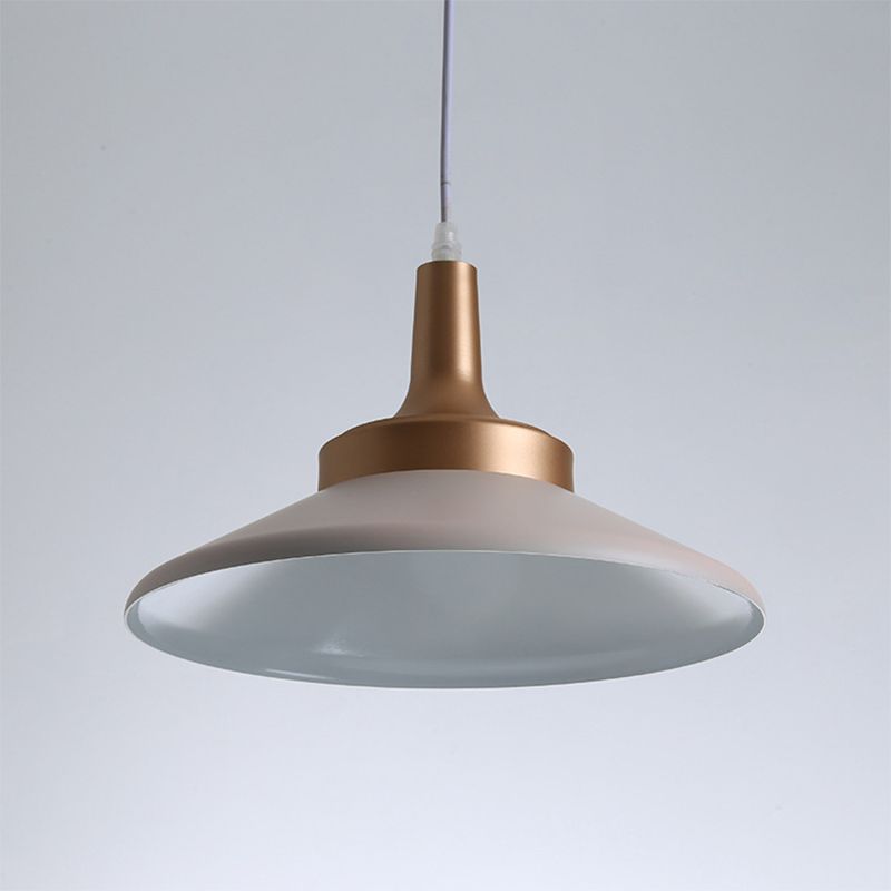 Saucer Shape Suspension Light Minimal Metal 1-Head Pink Finish Ceiling Hang Fixture, 12"/14" Width