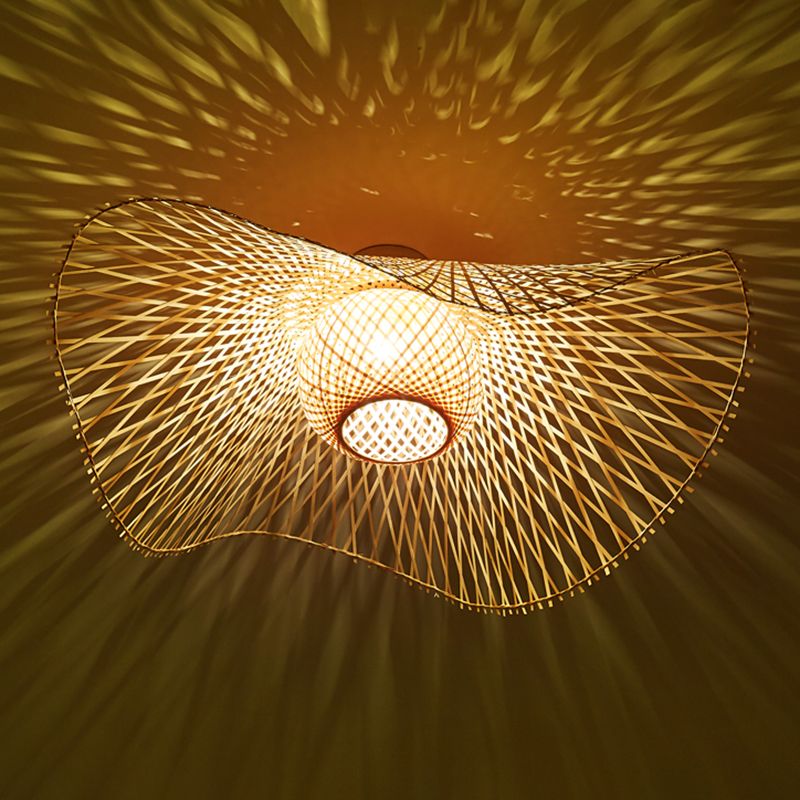 Japanse stijl bamboe inbouw 1-lichts plafondlamp voor woonkamer