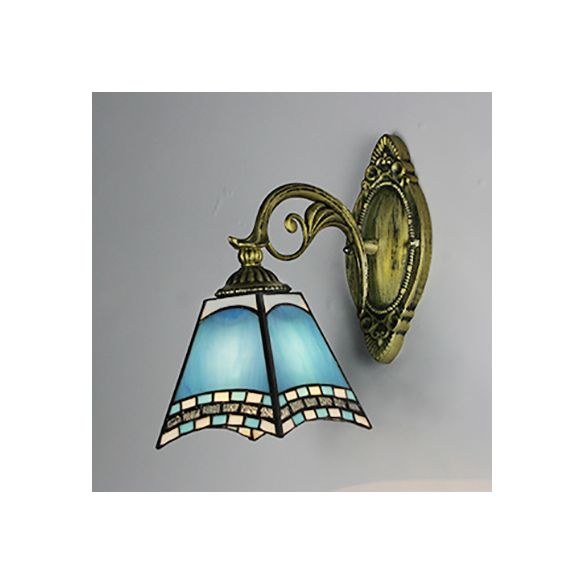 Nautical Wall Sconce with Dome/Swallow-Tail Shape Stained Glass 1 Light Wall Mount Light in Blue