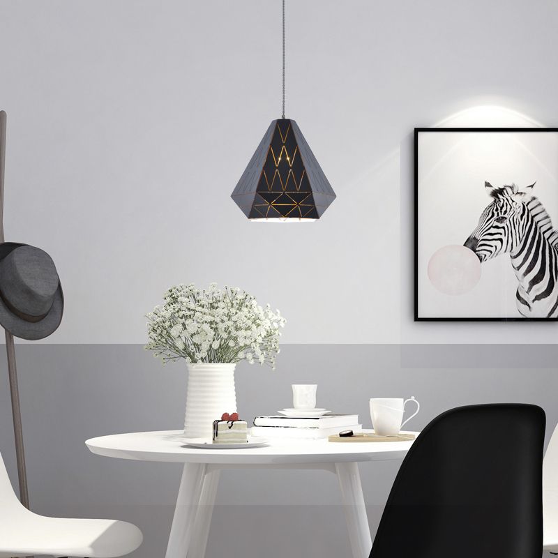 Metal Diamond Pendant Lighting Fixture Modern Stylish 1 Light Suspension Light in Black