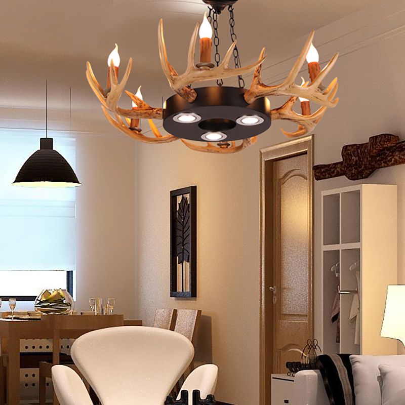 6-Light Antler Chandelier Light Farmhouse Brown Resin Suspension Pendant for Living Room