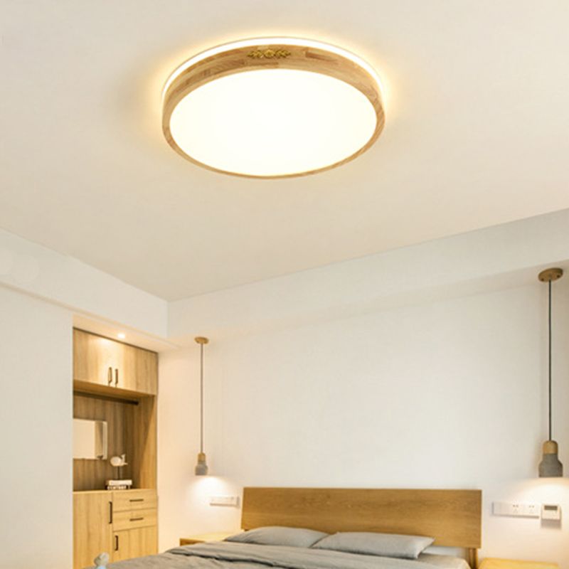 Modern Style Round Shape Flush Mount Wood 1-Light Ceiling Light for Bedroom