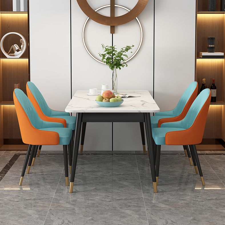 Luxury Rectangle Dining Table White Sintered Stone Top Table with 4 Iron Legs